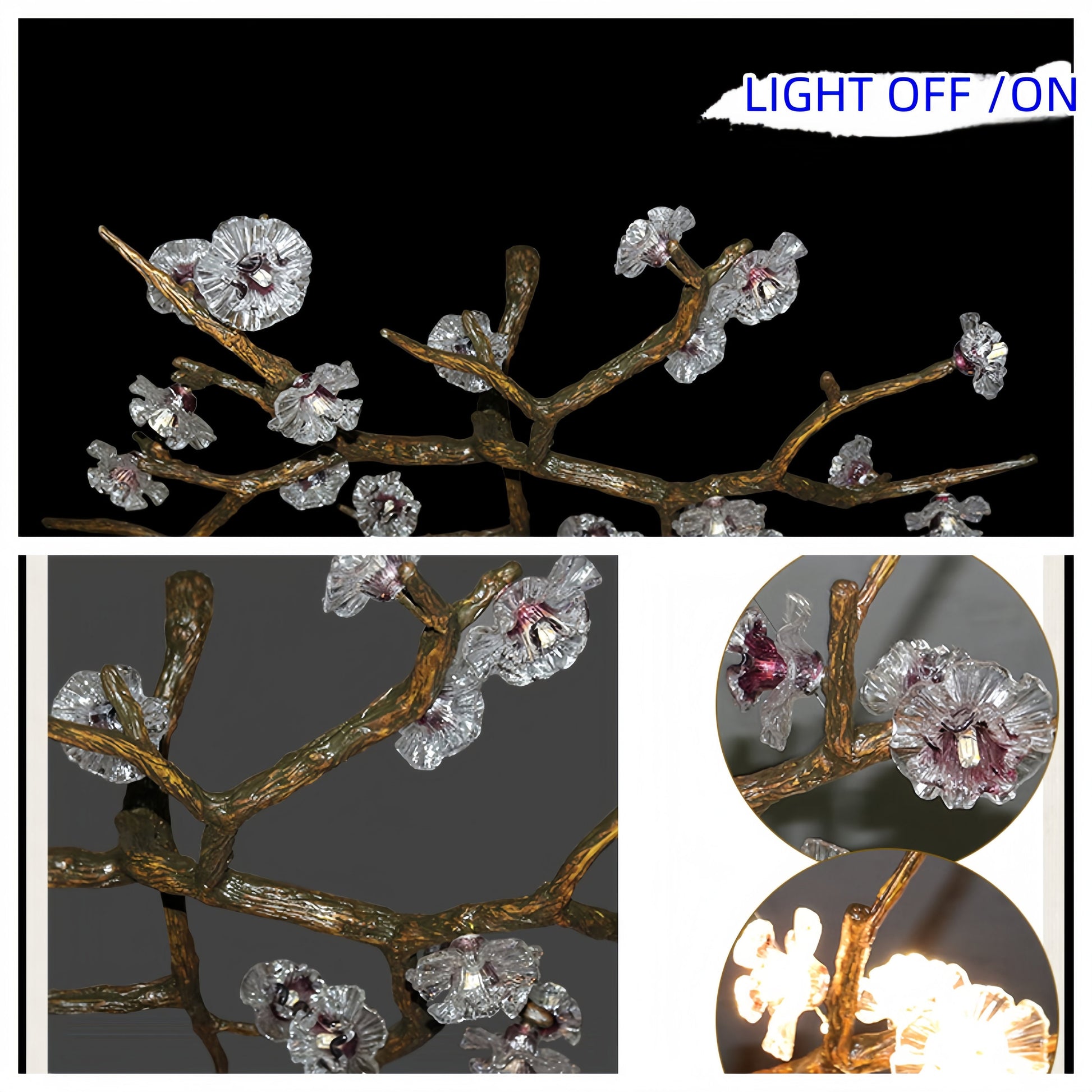 Nordic Tree Branch Chandelier,Plum Blossom Lights and Delicate Glass Birds Adorning Tree Branches