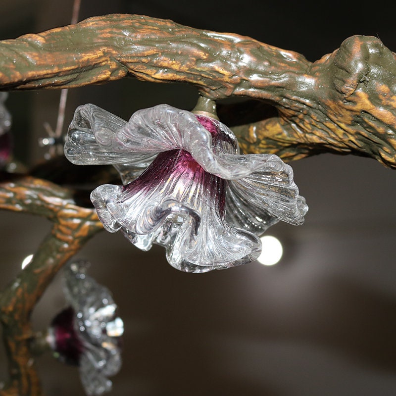 Nordic Tree Branch Chandelier,Plum Blossom Lights and Delicate Glass Birds Adorning Tree Branches