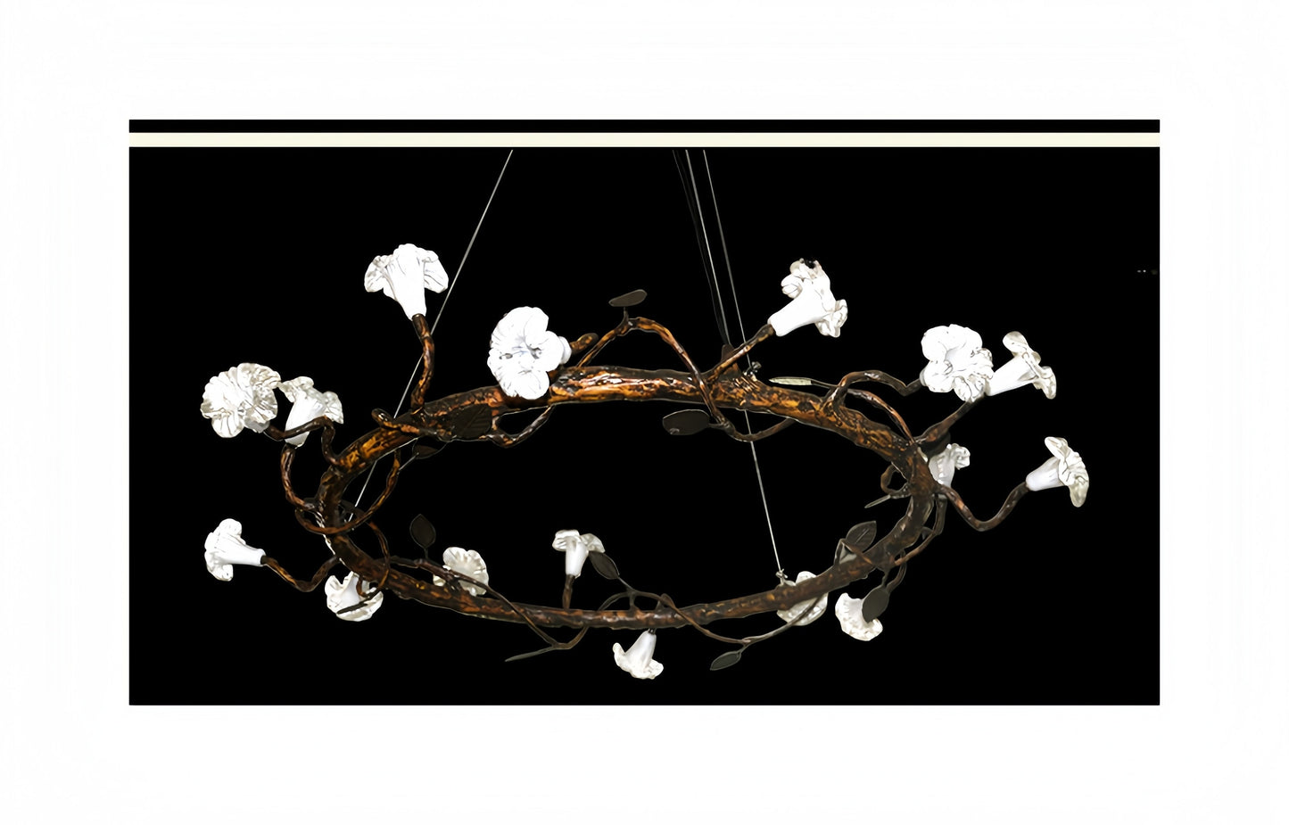 Nordic Rustic Tree Branch Hanging Wagon Wheel Chandelier Pendant Light Fixtures with Glass Flowers for Home Art Decor - 16 Lights