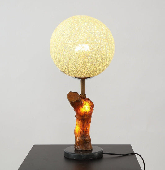 Glowing Table Lamp Tree Branch with Illuminated Body and Vine-Woven Lampshade